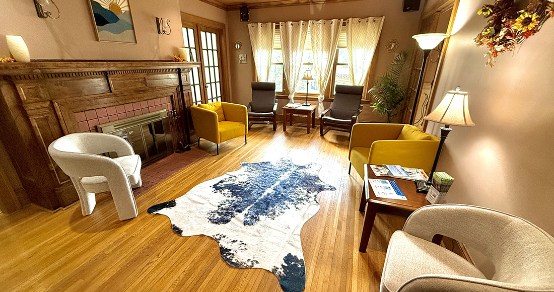 Cozy waiting area of dental office in Maplewood