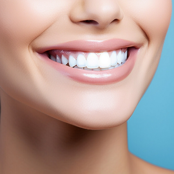 Close up of a person smiling with flawless white teeth